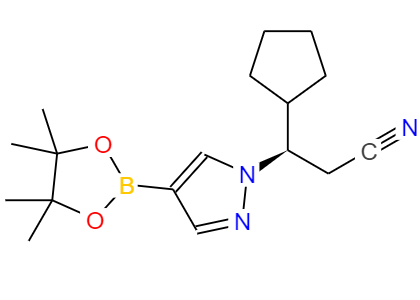 CAS：1146629-84-6，中(zhōng)文(wén)名(míng)称：(BETAR)-BETA-环戊基-4-(4,4,5,5-四甲基-1,3,2-二氧杂硼杂环戊烷-2-基)-1H-吡唑-1-丙腈